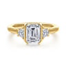 Colleen - 14K Yellow Gold Half Bezel Emerald Cut Three Stone Diamond Engagement Ring - 0.3 ct