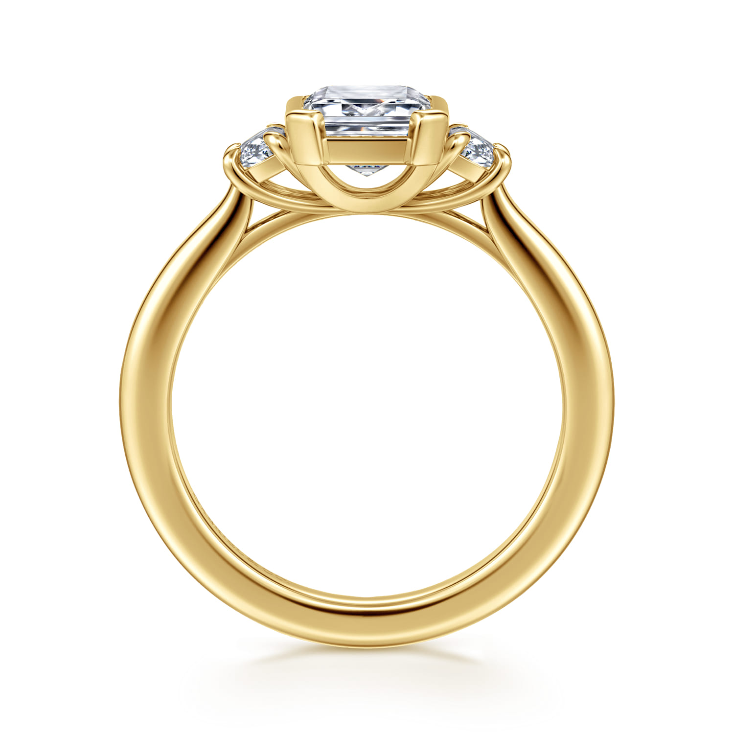 Colleen - 14K Yellow Gold Half Bezel Emerald Cut Three Stone Diamond Engagement Ring - 0.3 ct - Shot 2