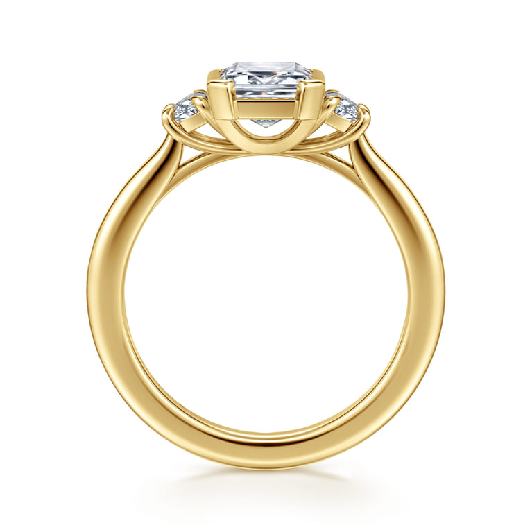 Colleen - 14K Yellow Gold Half Bezel Emerald Cut Three Stone Diamond Engagement Ring - 0.3 ct - Shot 2