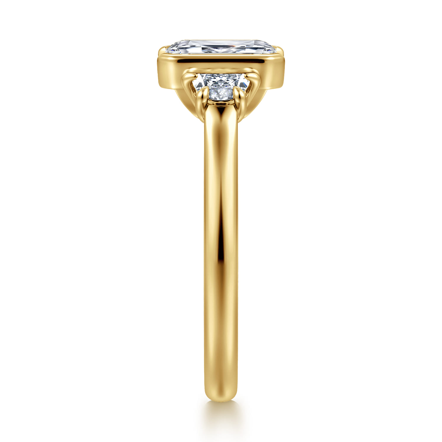 Colleen - 14K Yellow Gold Half Bezel Emerald Cut Three Stone Diamond Engagement Ring - 0.3 ct - Shot 4