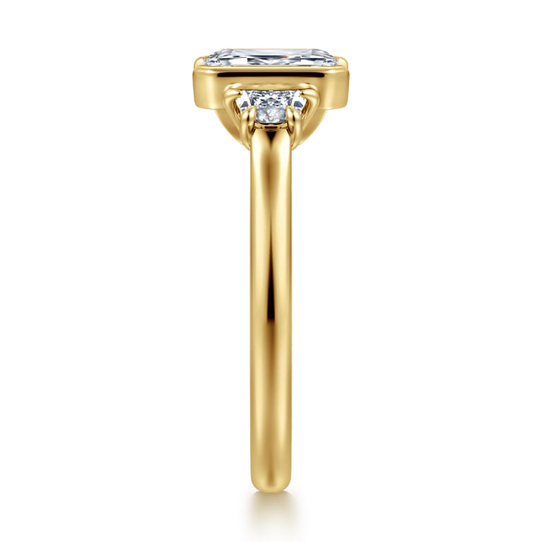 Colleen - 14K Yellow Gold Half Bezel Emerald Cut Three Stone Diamond Engagement Ring - 0.3 ct - Shot 4