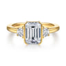 Colleen - 14K Yellow Gold Half Bezel Emerald Cut Three Stone Diamond Engagement Ring - 0.3 ct