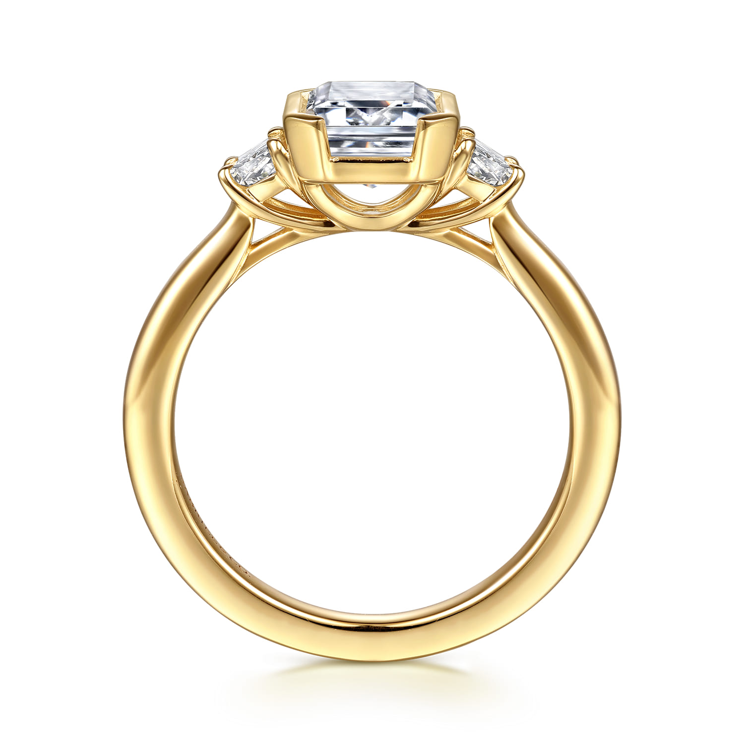 Colleen - 14K Yellow Gold Half Bezel Emerald Cut Three Stone Diamond Engagement Ring - 0.3 ct - Shot 2
