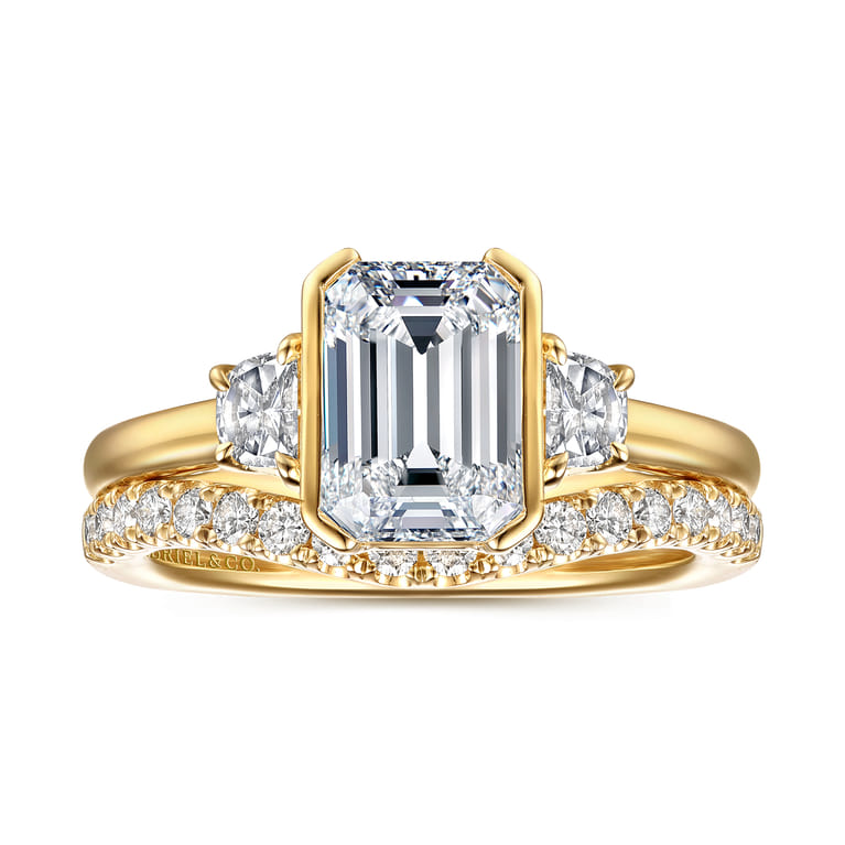 Colleen - 14K Yellow Gold Half Bezel Emerald Cut Three Stone Diamond Engagement Ring - 0.3 ct - Shot 4