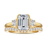 Colleen - 14K Yellow Gold Half Bezel Emerald Cut Three Stone Diamond Engagement Ring - 0.3 ct