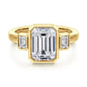 Nelle - 14K Yellow Gold Emerald Cut Three Stone Bezel Diamond Engagement Ring - 0.3 ct