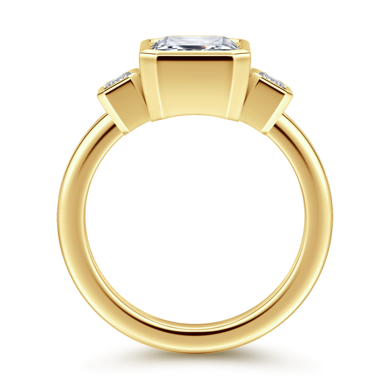 Nelle - 14K Yellow Gold Emerald Cut Three Stone Bezel Diamond Engagement Ring - 0.3 ct - Shot 2