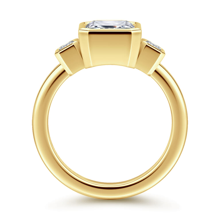 Nelle - 14K Yellow Gold Emerald Cut Three Stone Bezel Diamond Engagement Ring - 0.3 ct - Shot 2