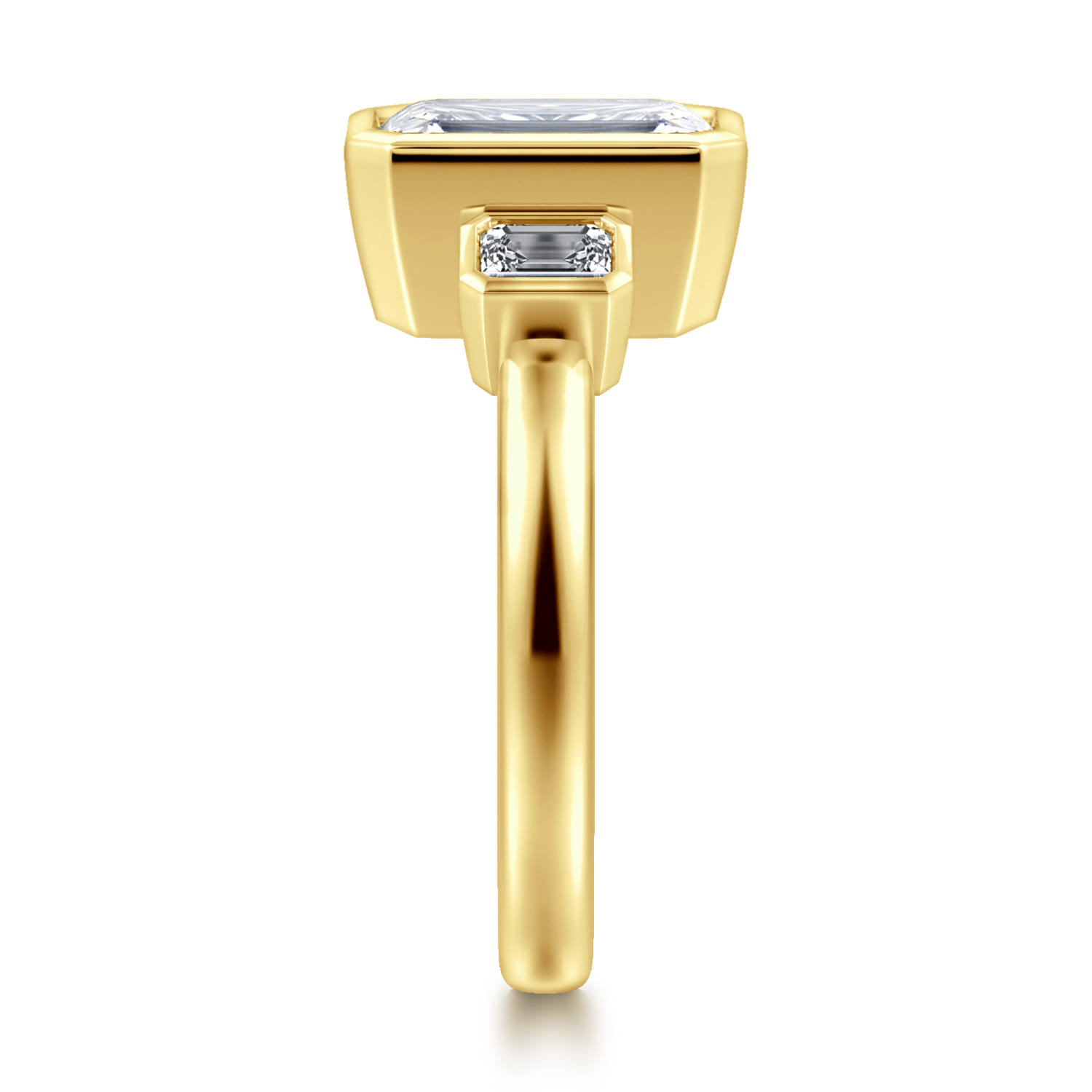 Nelle - 14K Yellow Gold Emerald Cut Three Stone Bezel Diamond Engagement Ring - 0.3 ct - Shot 4