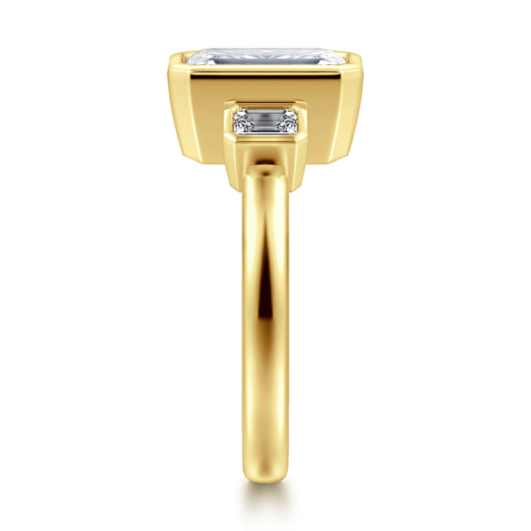 Nelle - 14K Yellow Gold Emerald Cut Three Stone Bezel Diamond Engagement Ring - 0.3 ct - Shot 4