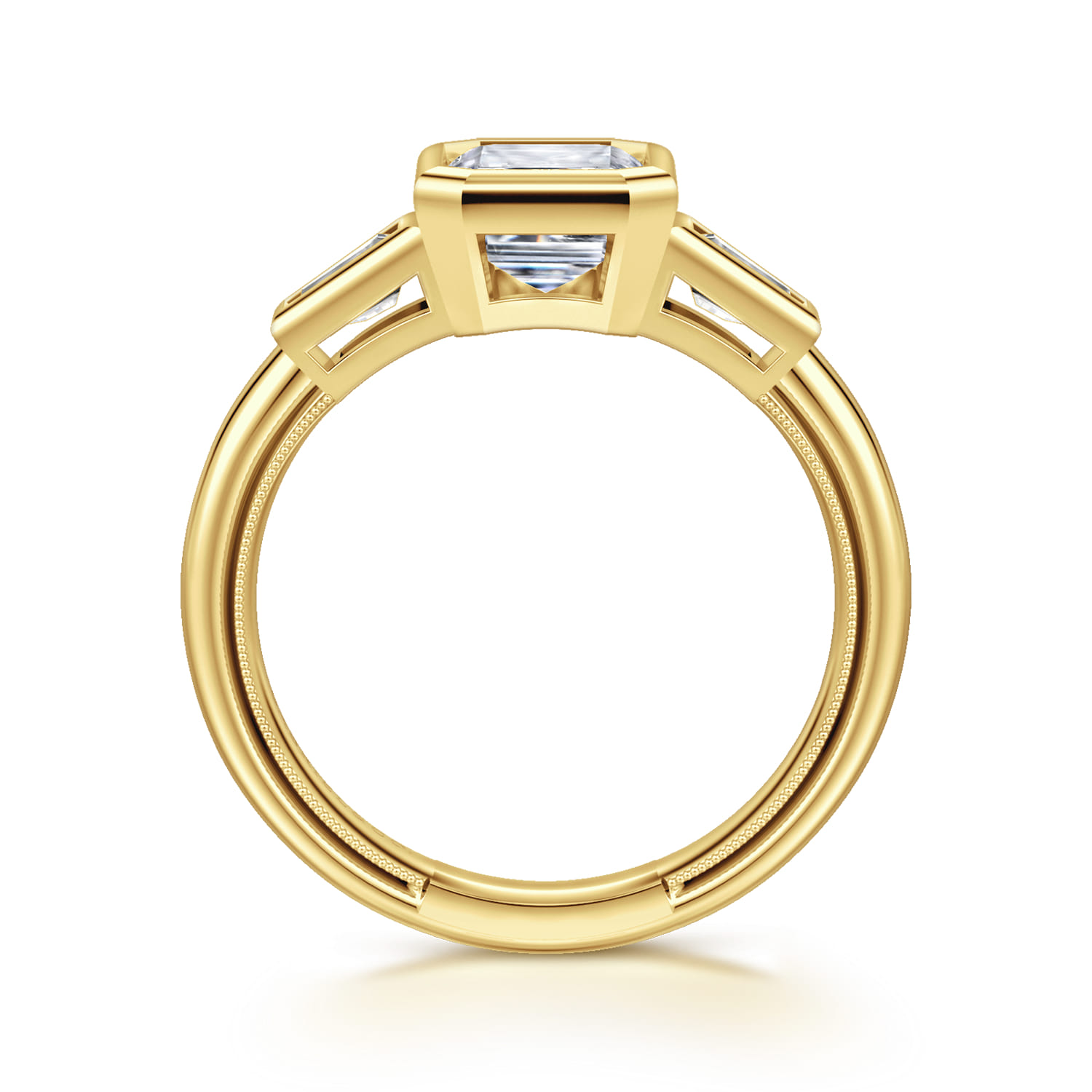 Fiorenza - 14K Yellow Gold Emerald Cut Three Stone Bezel Set Diamond Engagement Ring - 0.3 ct - Shot 2