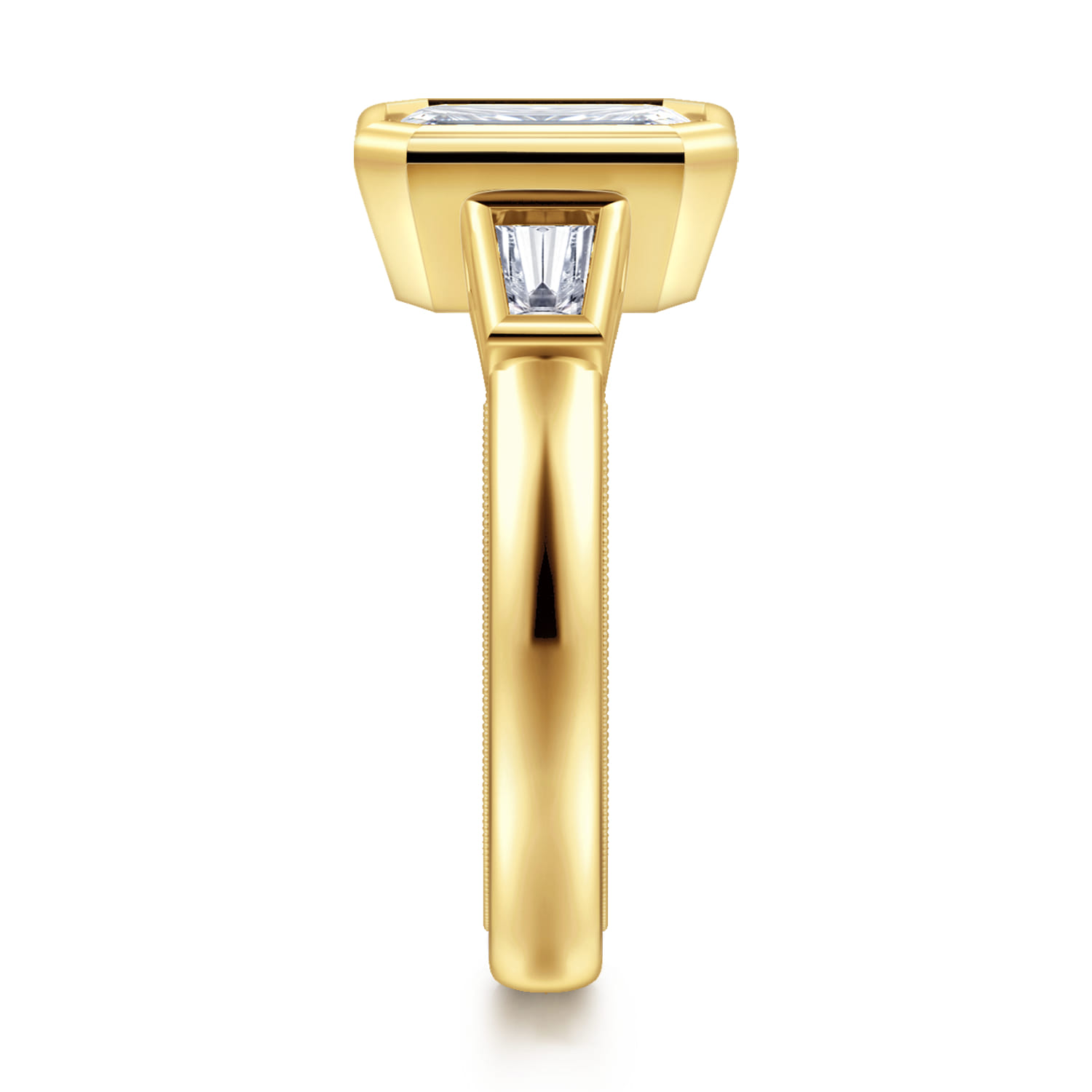 Fiorenza - 14K Yellow Gold Emerald Cut Three Stone Bezel Set Diamond Engagement Ring - 0.3 ct - Shot 4