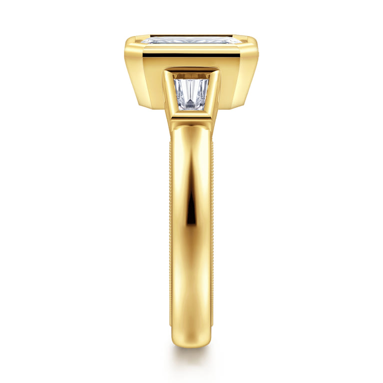 Fiorenza - 14K Yellow Gold Emerald Cut Three Stone Bezel Set Diamond Engagement Ring - 0.3 ct - Shot 4