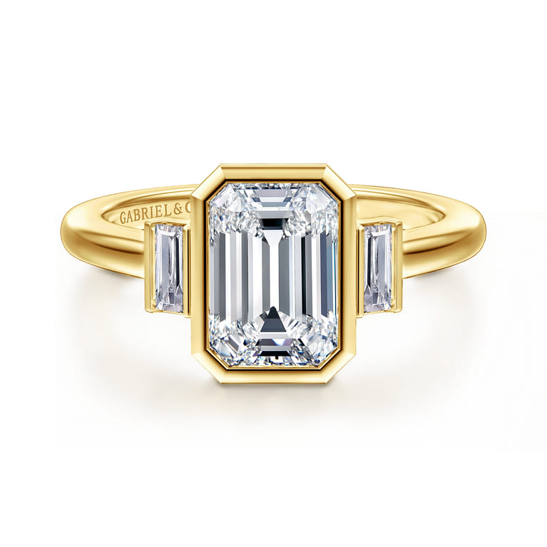 Liora - 14K Yellow Gold Emerald Cut Three Stone Diamond Engagement Ring - 0.22 ct - Shot 1