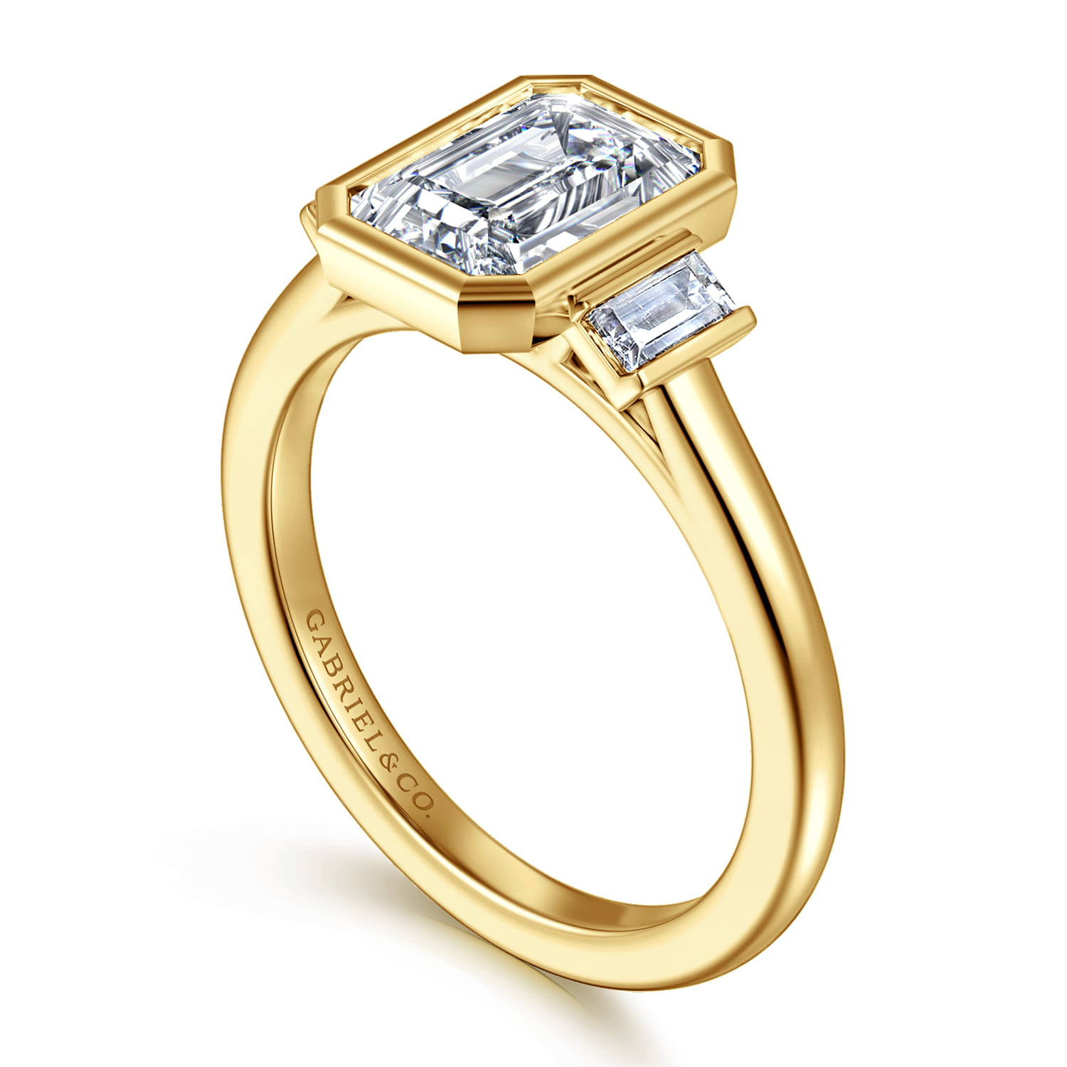 Liora - 14K Yellow Gold Emerald Cut Three Stone Diamond Engagement Ring - 0.22 ct - Shot 3
