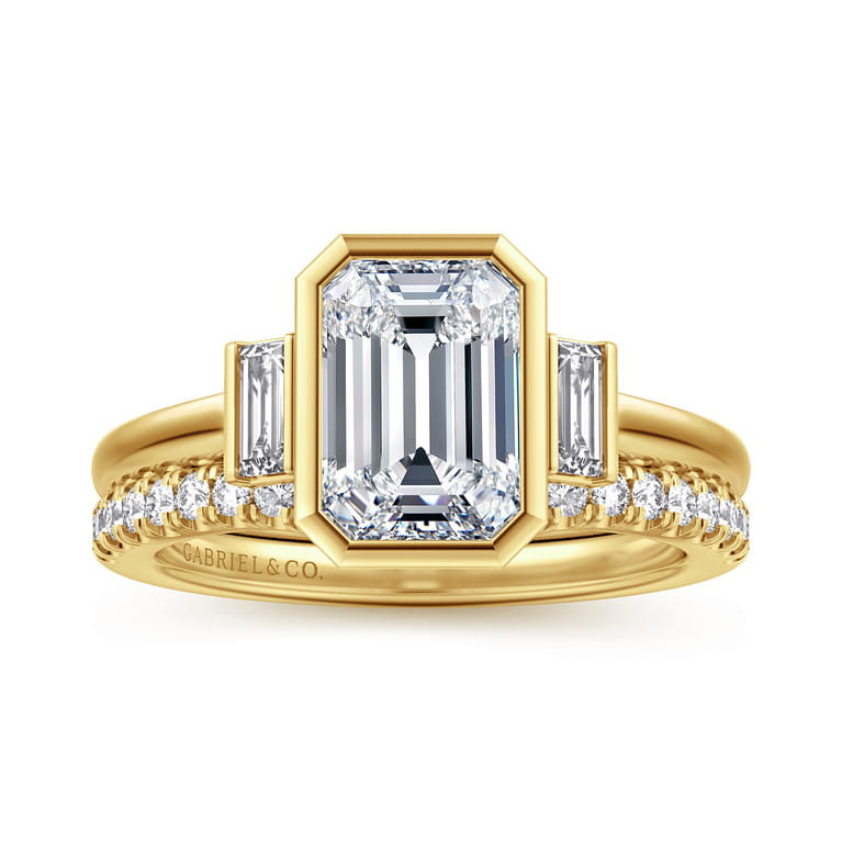Liora - 14K Yellow Gold Emerald Cut Three Stone Bezel Set Diamond Engagement Ring - 0.22 ct - Shot 4