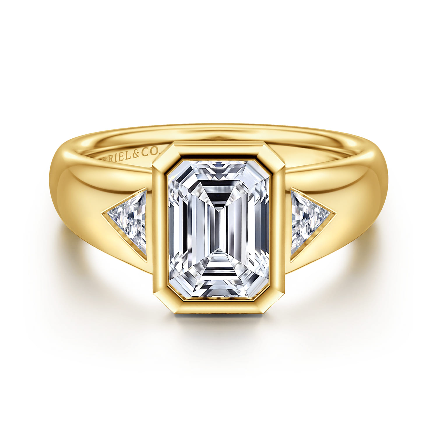 Reaux - 14K Yellow Gold Emerald Cut Three Stone Diamond Engagement Ring - 0.3 ct - Shot 1