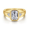 Reaux - 14K Yellow Gold Emerald Cut Three Stone Diamond Engagement Ring - 0.3 ct