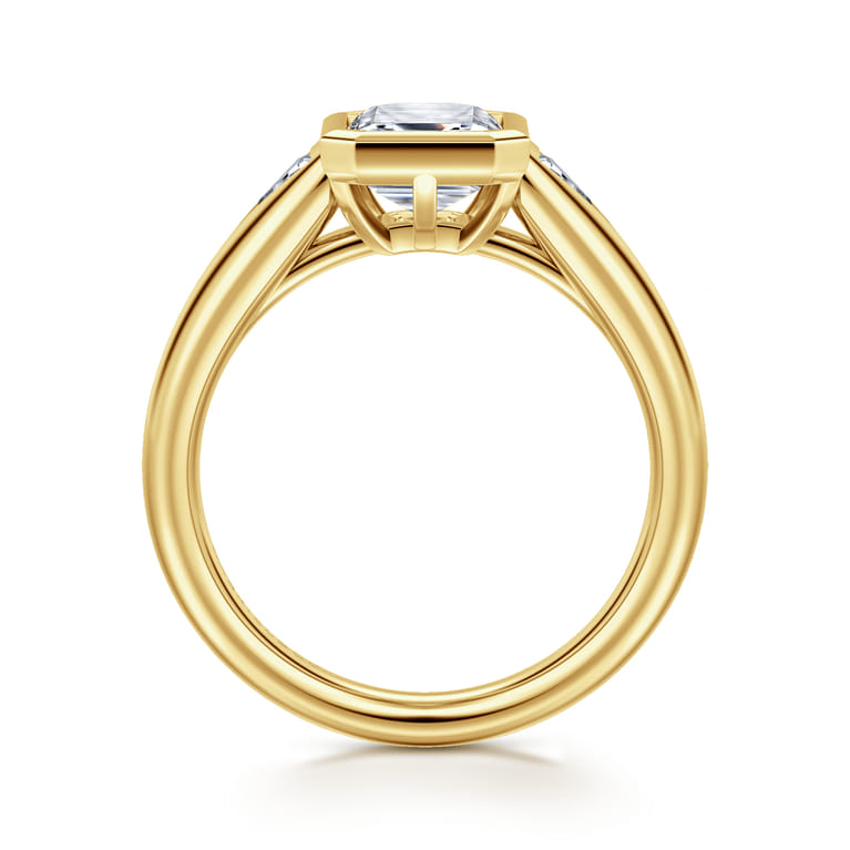 Reaux - 14K Yellow Gold Emerald Cut Three Stone Diamond Engagement Ring - 0.3 ct - Shot 2