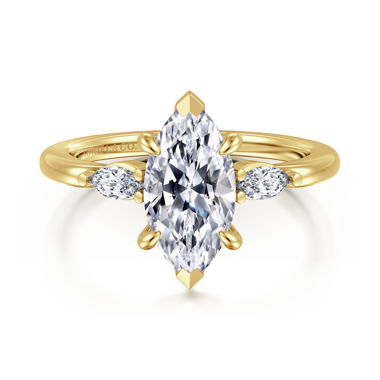 Dela - 14K Yellow Gold Marquise Shape Three Stone Diamond Engagement Ring - 0.17 ct - Shot 1