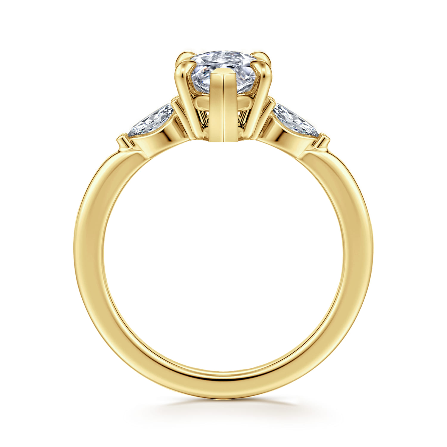 Dela - 14K Yellow Gold Marquise Shape Three Stone Diamond Engagement Ring - 0.17 ct - Shot 2