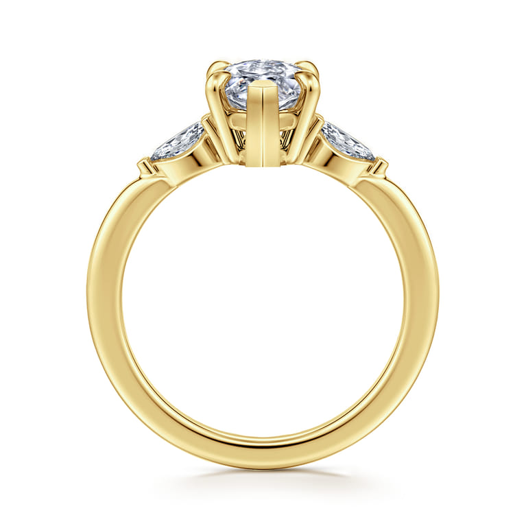 Dela - 14K Yellow Gold Marquise Shape Three Stone Diamond Engagement Ring - 0.17 ct - Shot 2