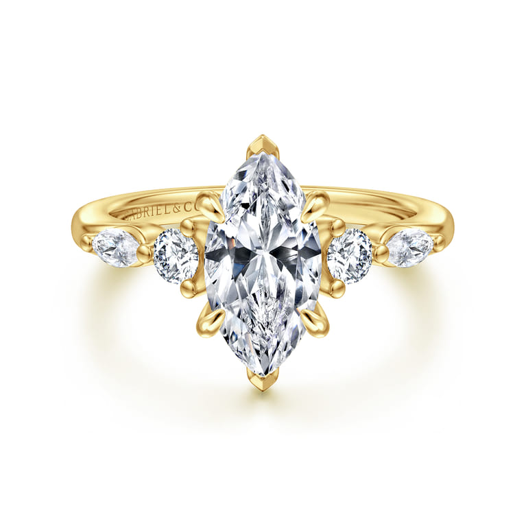 Cian - 14K Yellow Gold Marquise Shape Five Stone Diamond Engagement Ring - 0.34 ct - Shot 1