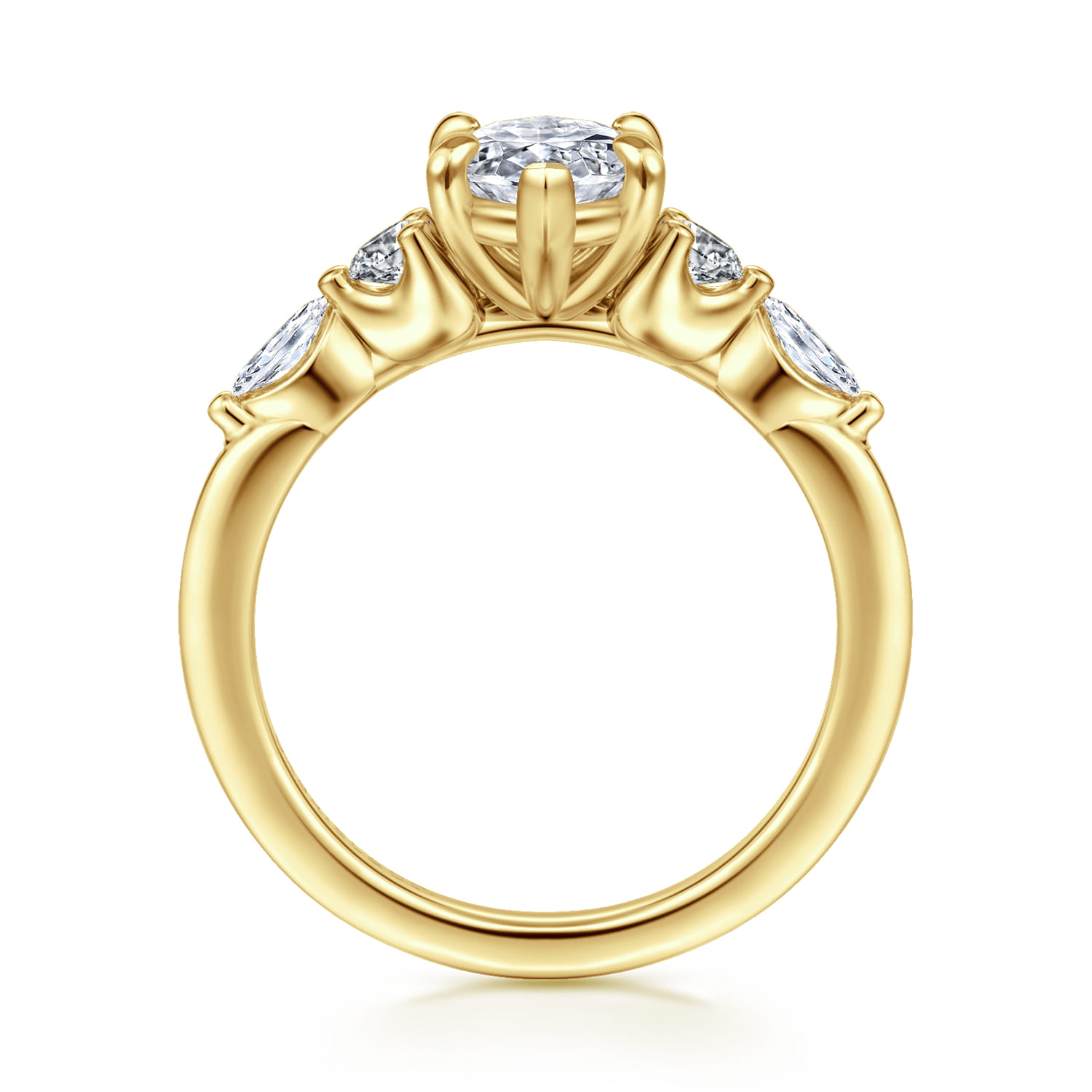 Cian - 14K Yellow Gold Marquise Shape Five Stone Diamond Engagement Ring - 0.34 ct - Shot 2