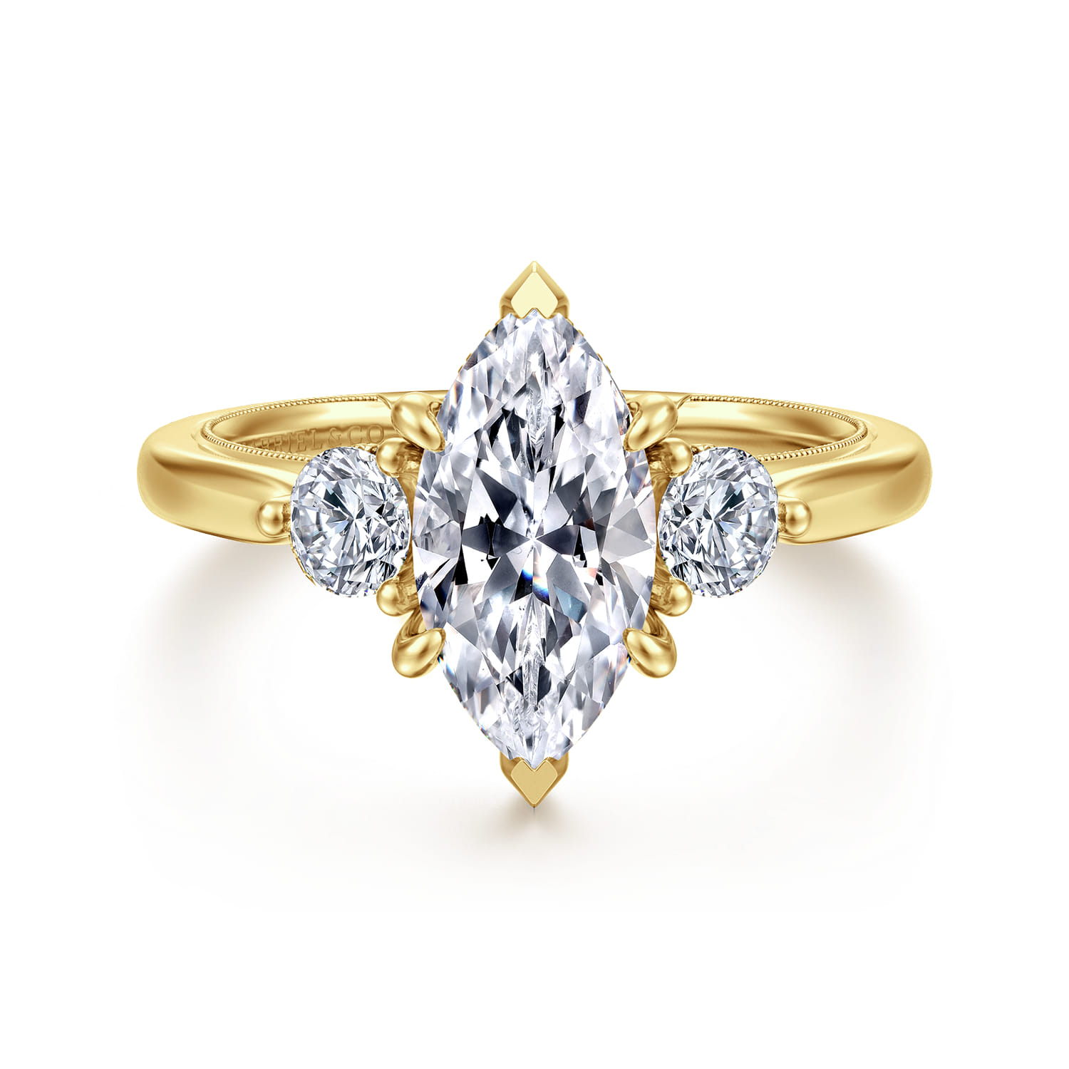Abbi - 14K Yellow Gold Marquise Shape Three Stone Diamond Engagement Ring - 0.5 ct - Shot 1