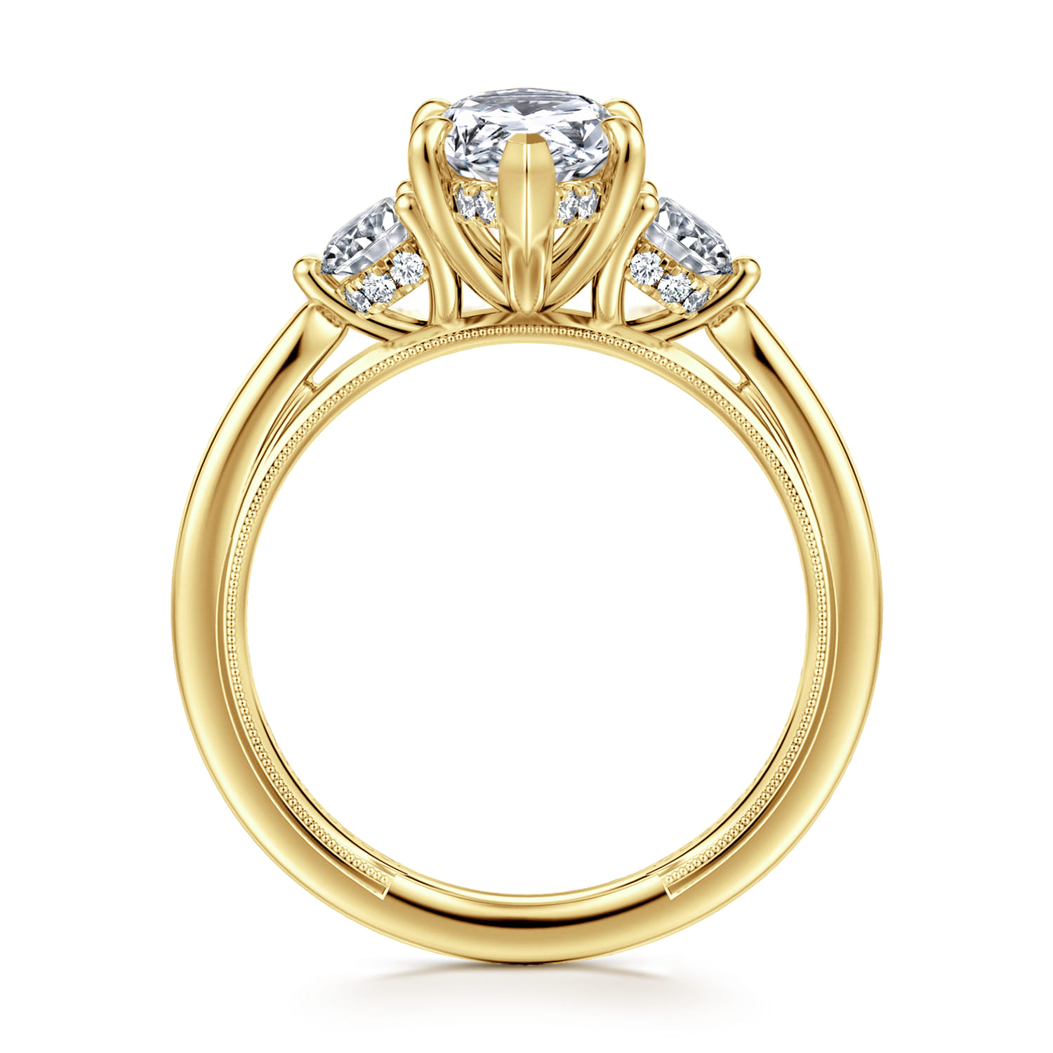 Abbi - 14K Yellow Gold Marquise Shape Three Stone Diamond Engagement Ring - 0.5 ct - Shot 2