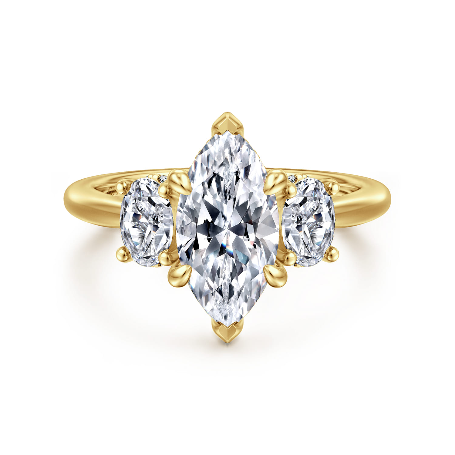 Charisa - 14K Yellow Gold Marquise Shape Three Stone Diamond Engagement Ring - 0.7 ct - Shot 1
