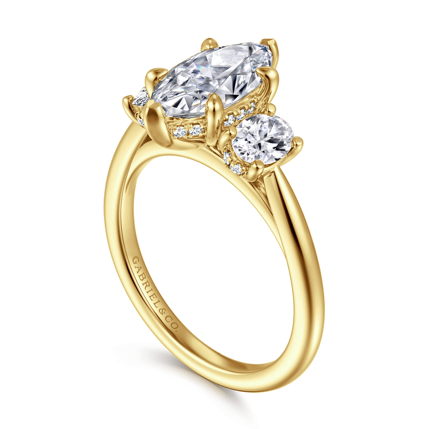 Charisa - 14K Yellow Gold Marquise Shape Three Stone Diamond Engagement Ring - 0.7 ct - Shot 3