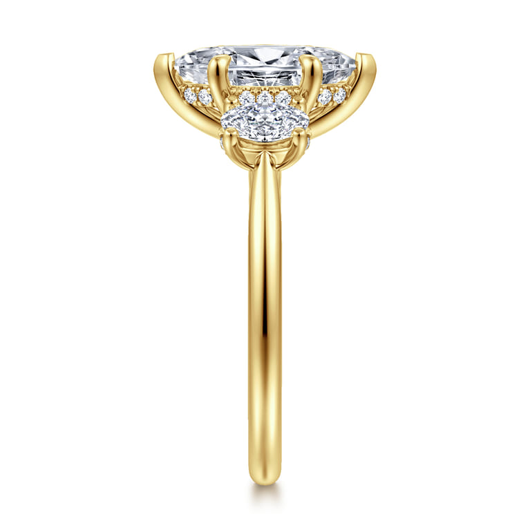Charisa - 14K Yellow Gold Marquise Shape Three Stone Diamond Engagement Ring - 0.7 ct - Shot 4