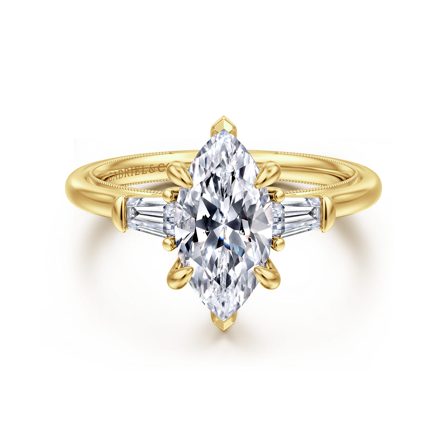 Feana - 14K Yellow Gold Marquise Shape Three Stone Diamond Engagement Ring - 0.35 ct - Shot 1