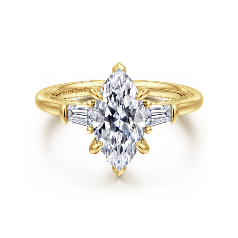 Feana - 14K Yellow Gold Marquise Shape Three Stone Diamond Engagement Ring - 0.35 ct - Shot 1