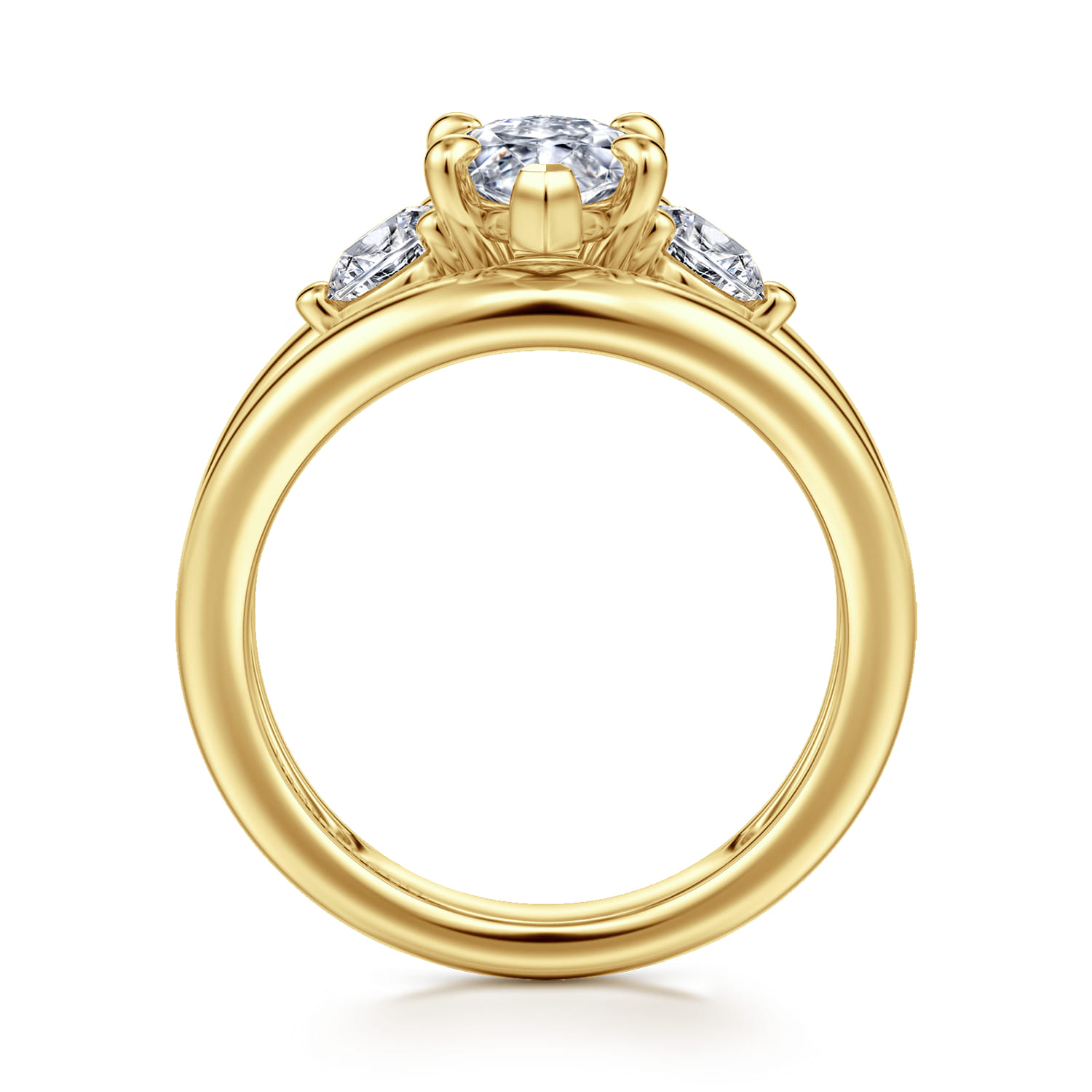 Danni - 14K Yellow Gold Marquise Shape Three Stone Diamond Engagement Ring - 0.75 ct - Shot 2