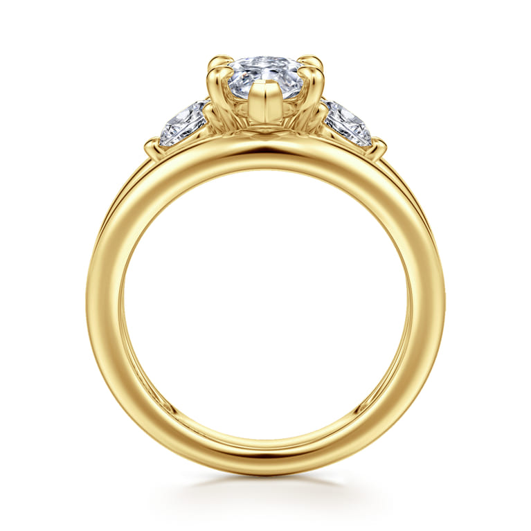 Danni - 14K Yellow Gold Marquise Shape Three Stone Diamond Engagement Ring - 0.75 ct - Shot 2