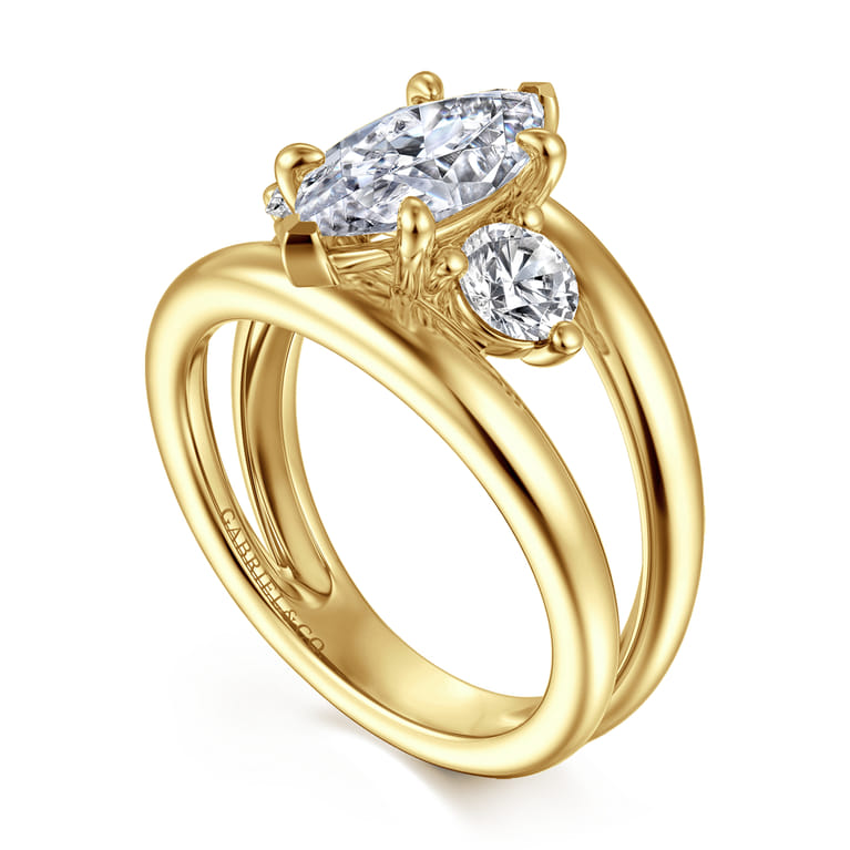 Danni - 14K Yellow Gold Marquise Shape Three Stone Diamond Engagement Ring - 0.75 ct - Shot 3