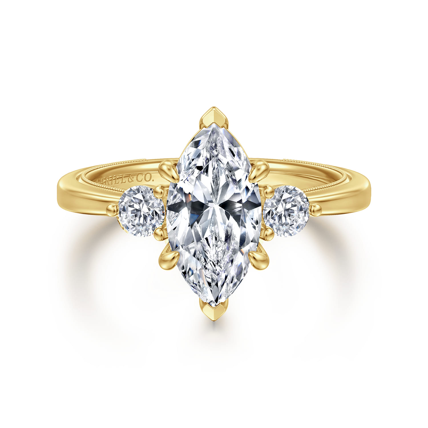Georgia - 14K Yellow Gold Marquise Shape Three Stone Diamond Engagement Ring - 0.3 ct - Shot 1