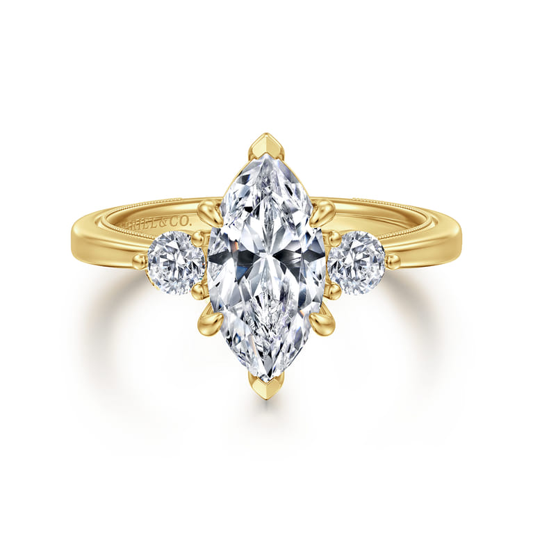 Georgia - 14K Yellow Gold Marquise Shape Three Stone Diamond Engagement Ring - 0.3 ct - Shot 1
