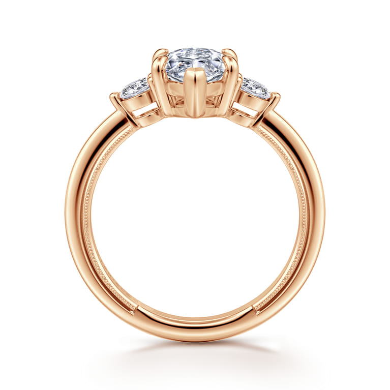 Georgia - 14K Yellow Gold Marquise Shape Three Stone Diamond Engagement Ring - 0.3 ct - Shot 2