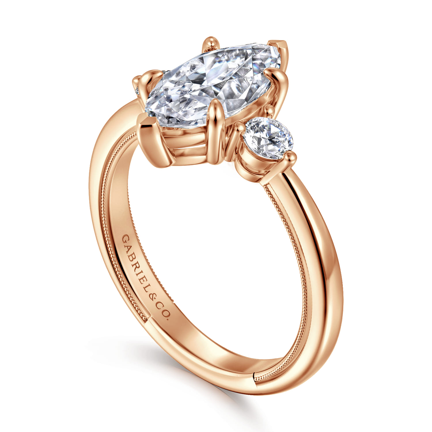 Georgia - 14K Yellow Gold Marquise Shape Three Stone Diamond Engagement Ring - 0.3 ct - Shot 3