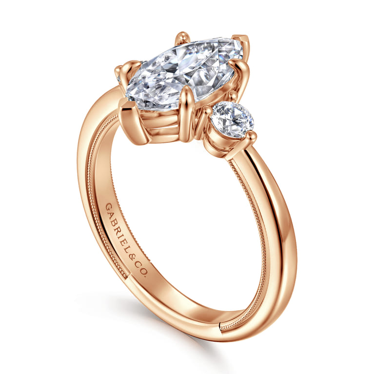 Georgia - 14K Yellow Gold Marquise Shape Three Stone Diamond Engagement Ring - 0.3 ct - Shot 3
