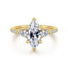 Monty - 14K Yellow Gold Marquise Shape Three Stone Lotus Diamond Engagement Ring - 0.35 ct