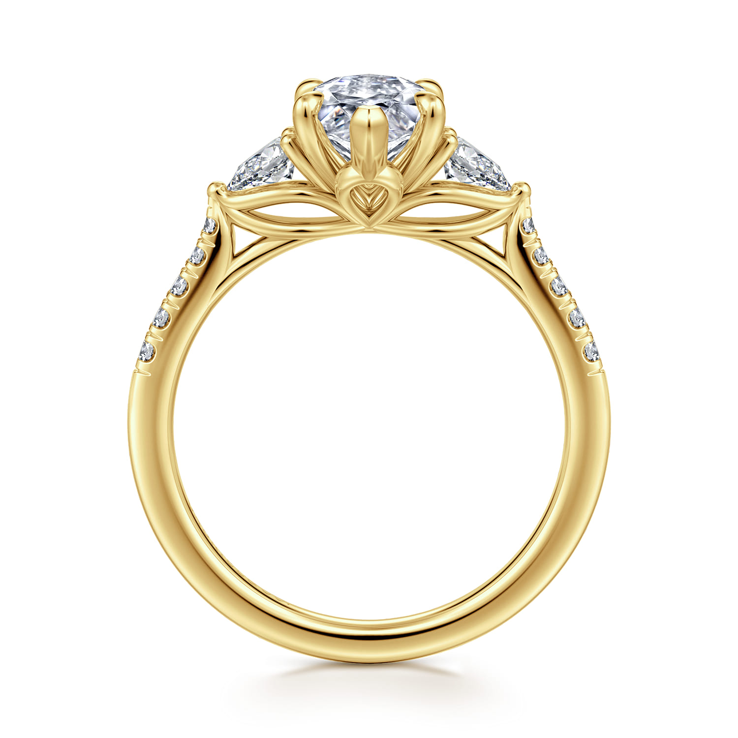 Monty - 14K Yellow Gold Marquise Shape Three Stone Lotus Diamond Engagement Ring - 0.35 ct - Shot 2