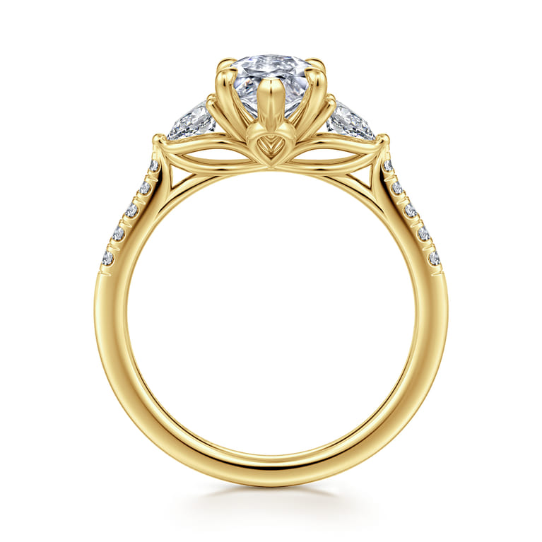 Monty - 14K Yellow Gold Marquise Shape Three Stone Lotus Diamond Engagement Ring - 0.35 ct - Shot 2