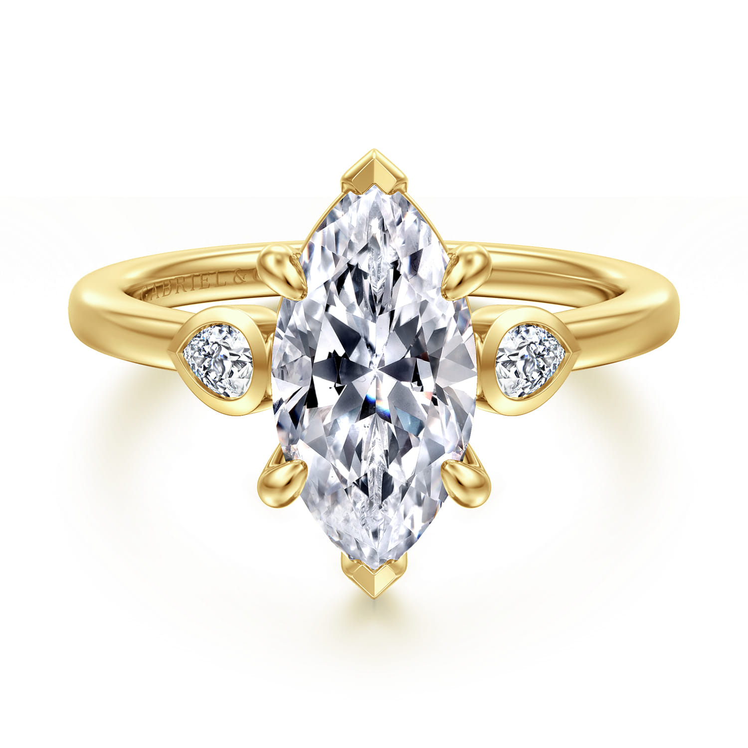 Ebony - 14K Yellow Gold Marquise Three Stone Diamond Engagement Ring - 0.2 ct - Shot 1