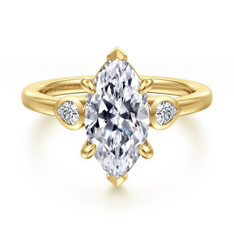 Ebony - 14K Yellow Gold Marquise Three Stone Diamond Engagement Ring - 0.2 ct - Shot 1