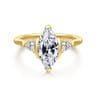 Alesandra - 14K Yellow Gold Half Bezel Marquise Shape Three Stone Diamond Engagement Ring - 0.3 ct