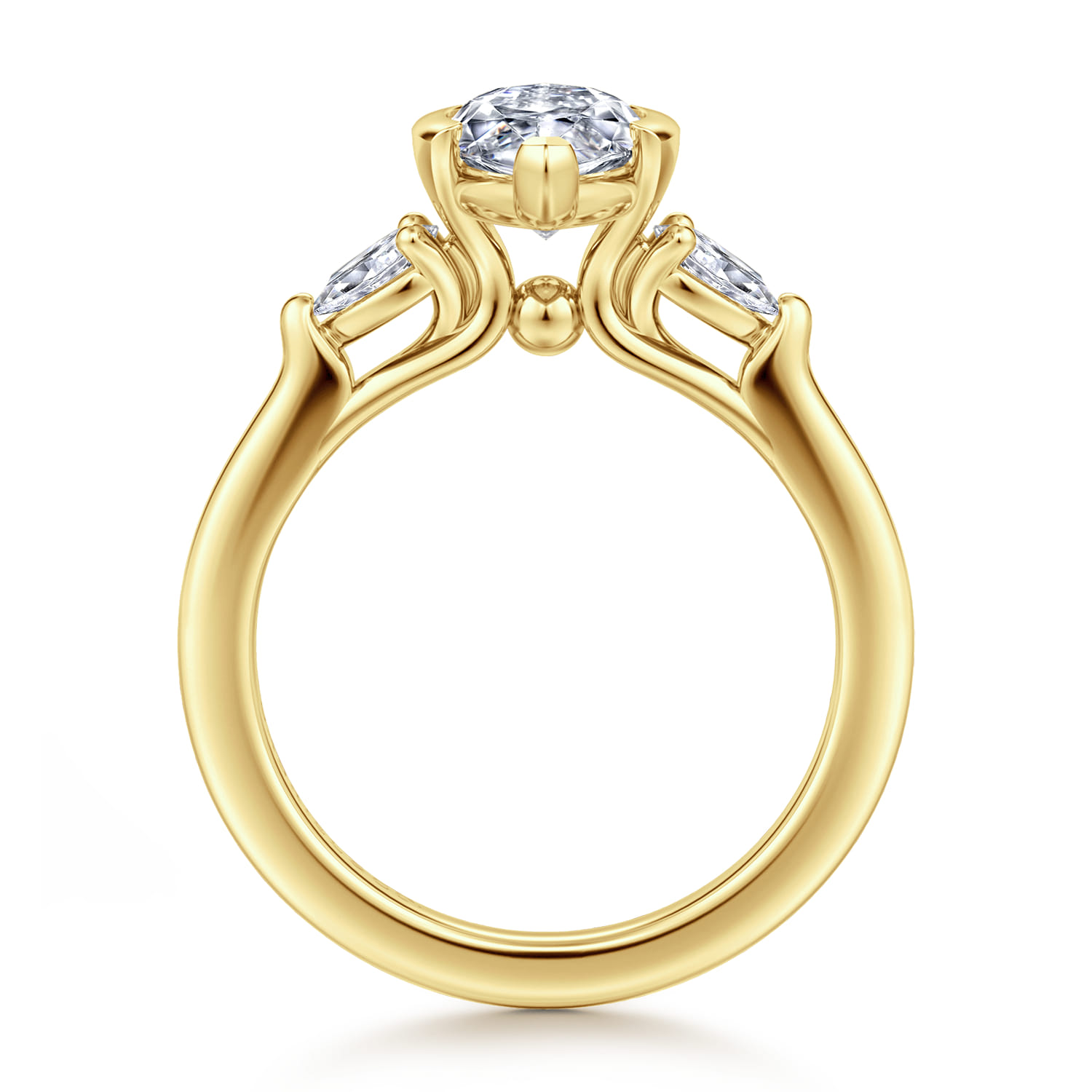 Alesandra - 14K Yellow Gold Half Bezel Marquise Shape Three Stone Diamond Engagement Ring - 0.3 ct - Shot 2
